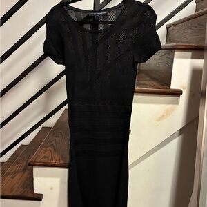 French Connection Black Knit Short-Sleeve Midi Dress